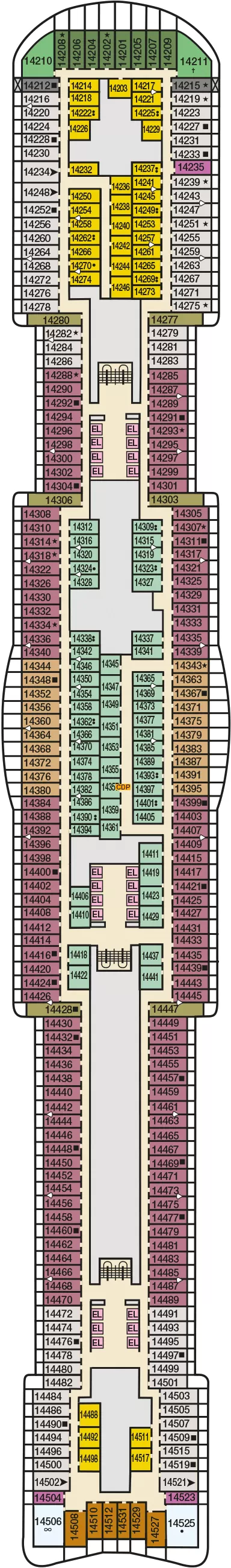 Carnival Jubilee Deck 14 deck 14 plan | Cruisedeckplans.com