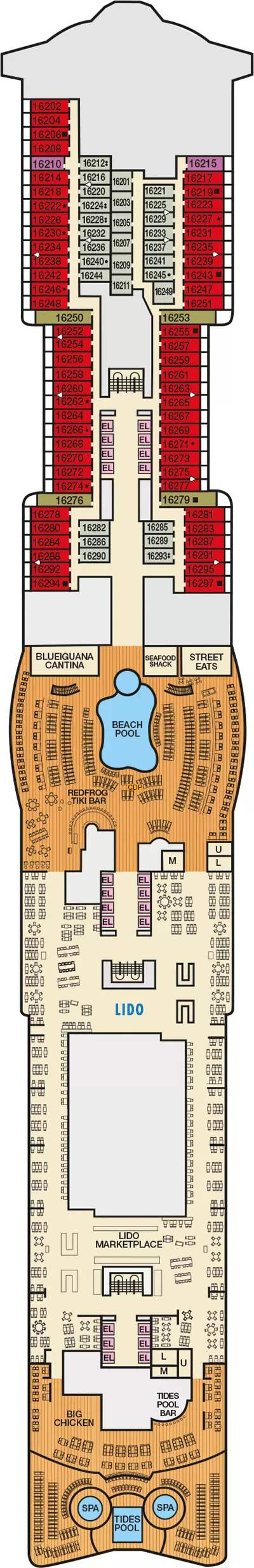 Carnival Jubilee Deck 16 deck 16 plan | Cruisedeckplans.com