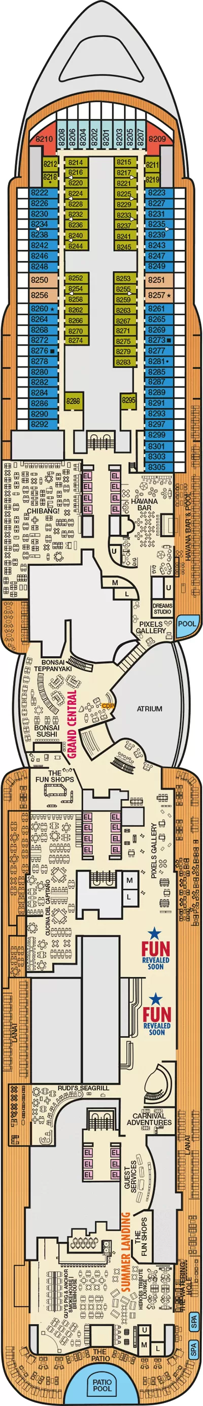 Carnival Jubilee Deck 8 deck 8 plan | Cruisedeckplans.com