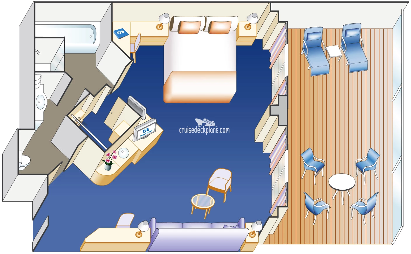 Caribbean Princess Suite cabin floor plan